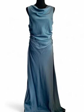 Lulus Effortlessly Sensational slate blue satin evening gown